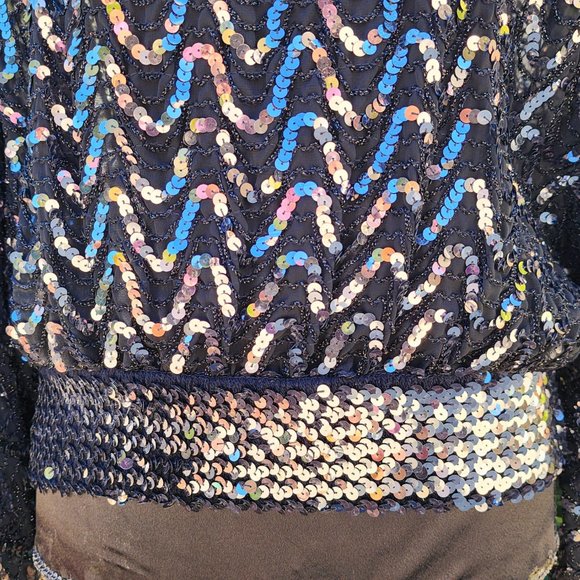 JEANETTE KASTENBERG 80's Blk Silver Sequin Blouse - Great Deal! - Picture 7 of 7